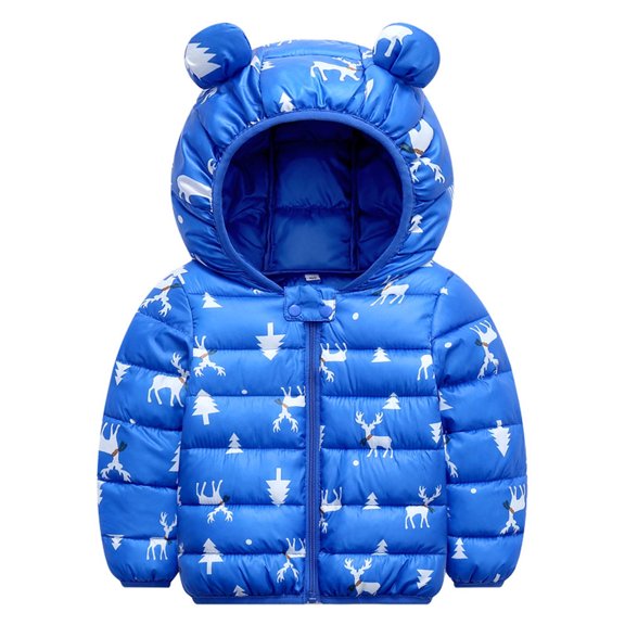 Hicidod Toddler Winter Coats Cute Bear Ears Hooded Zipper Baby Down Jacket Cartoon Print Light Puffy Puffer Outwear