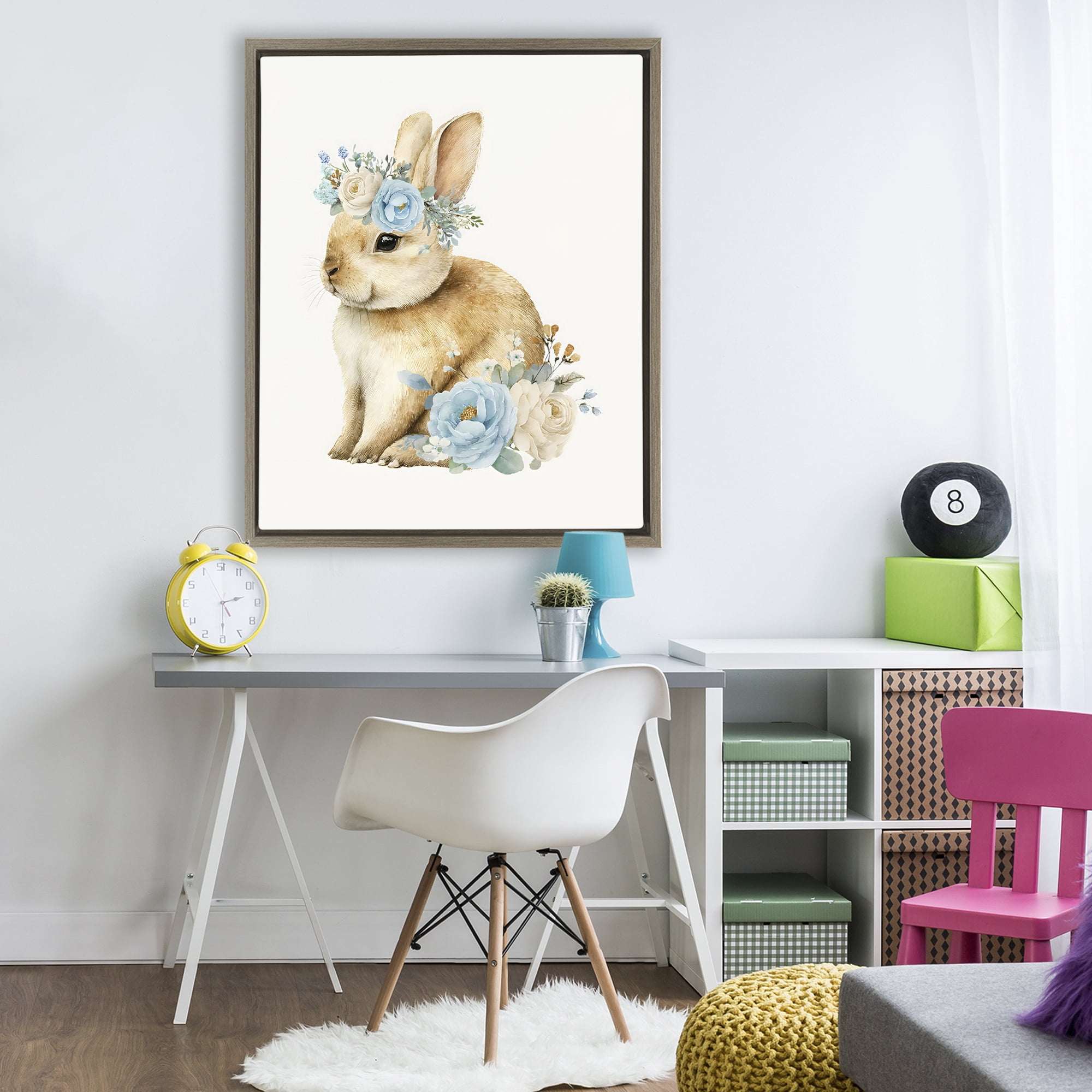 Stupell Industries Watercolor Nursery Bunny Brown Framed Floater Canvas Wall Art, design by LSR Design Studio