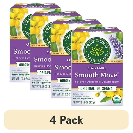 (4 pack) Traditional Medicinals Organic Smooth Move Senna Laxative Herbal Tea Bags, 16 Count