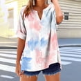 thumbnail image 5 of Womens Cotton Linen Tee Shirts Color Block Short Sleeve T-Shirts Baggy Boho Dressy Shirts Henley Neck Front Button Tunic Blouses Relaxed Fit Tops Summer Going Out Outfits, 5 of 5