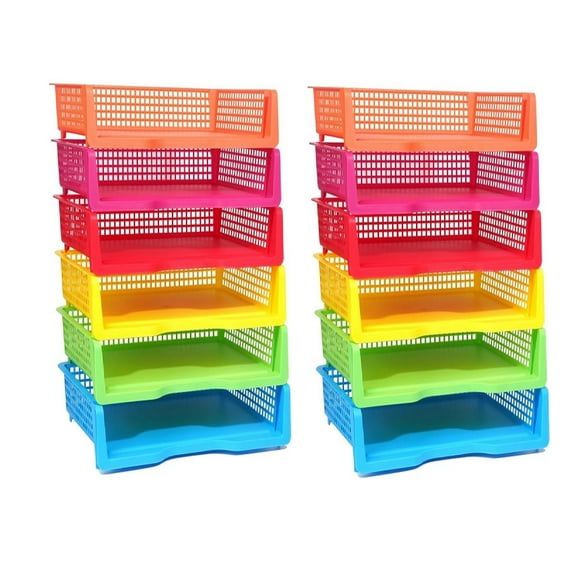 12 Pack Classroom Paper Storage Plastic Organizer Rainbow Turn in Trays Colorful Storage Baskets for Classroom Office Organizer Library