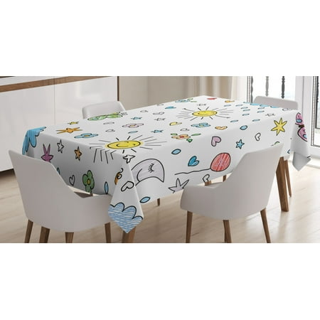 

Nursery Tablecloth Various Weather Conditions Drawn Cartoon Style Sunny Rainy Cloudy Day and Night Rectangular Table Cover for Dining Room Kitchen 52 X 70 Inches Blue Yellow by Ambesonne
