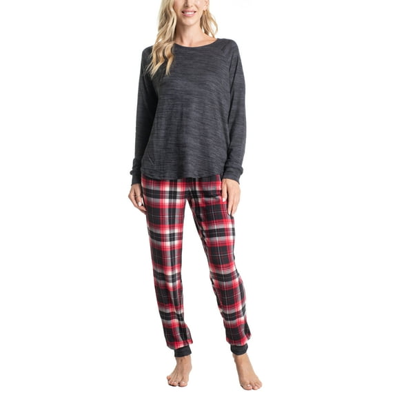 Muk Luks Soft Knit Matching Family Pajama Set , Black/Red Check, X-Small