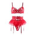 thumbnail image 2 of Gibobby Ropa interior mujer Conjunto de lencería sexy de encaje suave para mujer, ropa interior transparente con aros de encaje floral(Rojo, M), 2 of 5