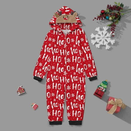 

MRULIC Kids Jumpsuit For Christmas Family Pajamas Cute Big Headed Deer Print Pjs Plaid Long Sleeve Romper Soft Casusal Holiday Sleepwear Red + 100