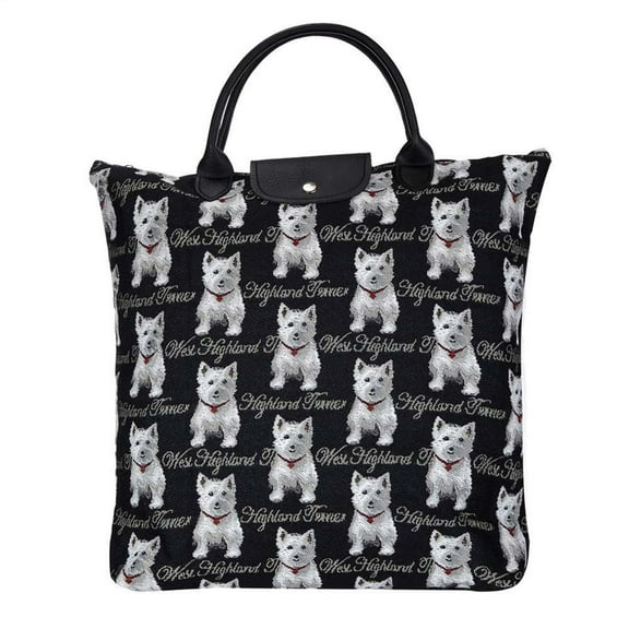 Signare Tapestry Black and White Westie Dog Foldaway Bag