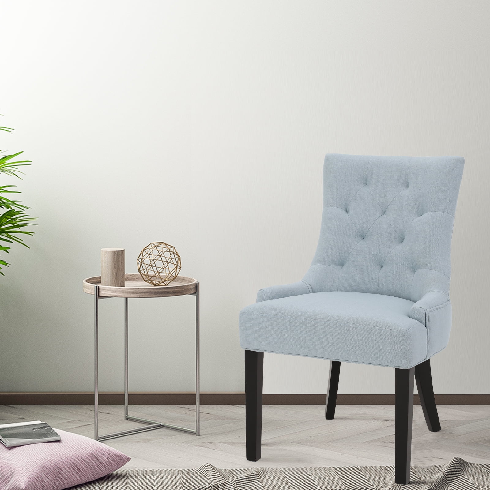 Kadyn Modern Fabric Dining Chairs, Upholstered Dining Side Chairs for Home Furniture, Kitchen Dining Chairs with Wood Legs and Arm Rest, 2-pcs Set, Light Sky