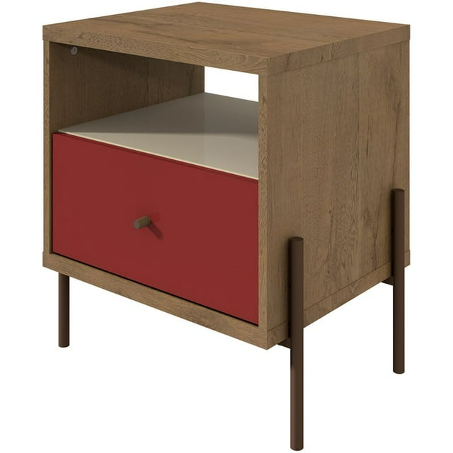 Manhattan Comfort Joy 1 Drawer Nightstand in Red and Brown