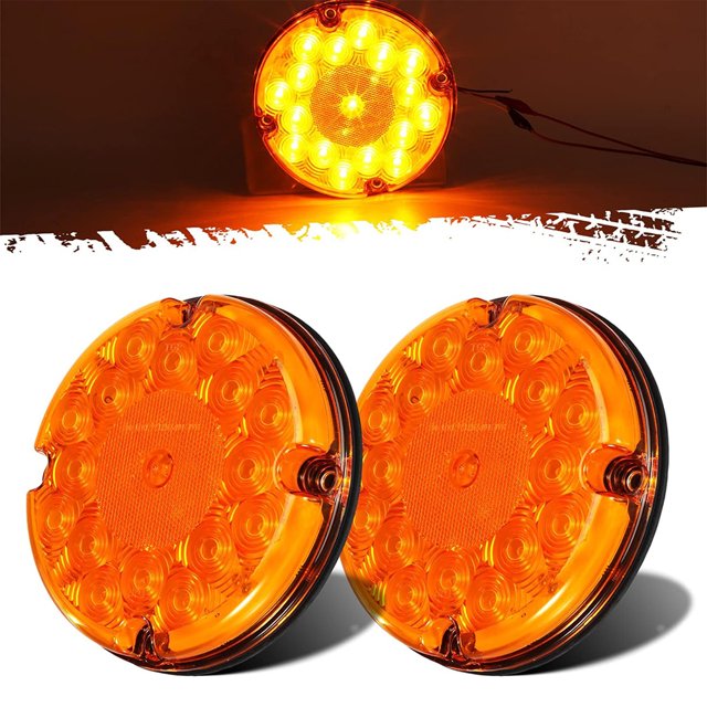 2Pcs 7 Inch Round LED Trailer Tail Lights - 17 LED Sealed Truck RV Bus Stop Turn Brake Lights 12-24V with Inner Reflector Lens
