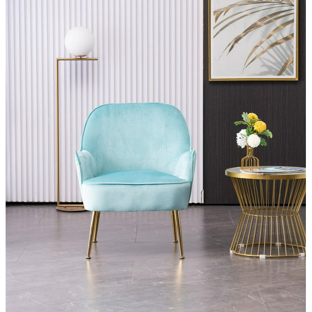 Modern Armchair Velvet Upholstered, Baby Blue Bedroom Chair