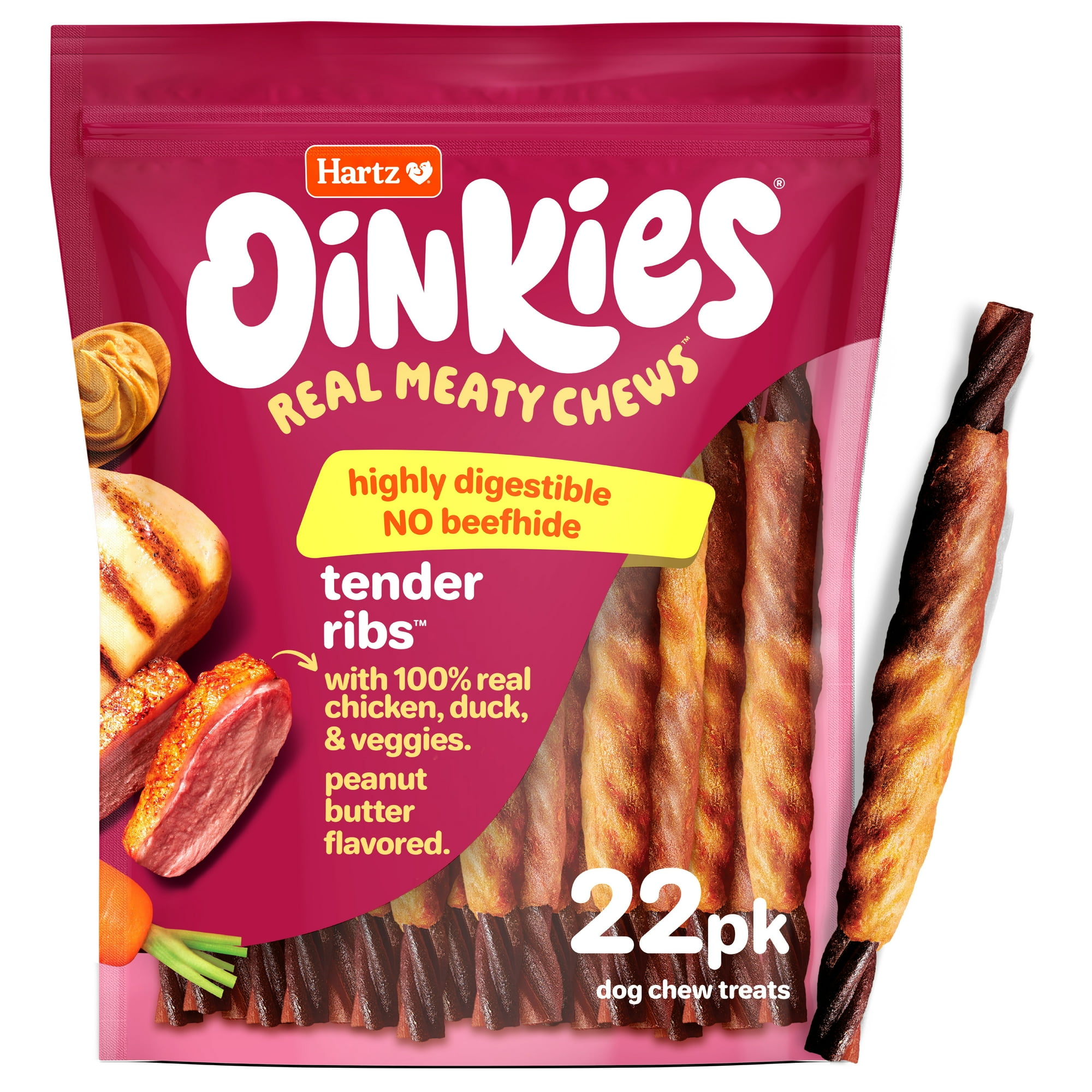 Hartz Oinkies Meathouse 'N' Veg Tender Ribs Dog Treats with Real Chicken 8.9 oz (22 Count)
