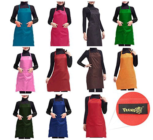 Bib Apron Adult Women Unisex for Waist size 30 to 42 Durable Comfortable with Front Pocket Washable For Cooking Baking Kitchen Restaurant crafting Medium Size Trendbox Total 11 PCS Plain Color