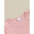 thumbnail image 6 of Baby Girls 2 Piece Outfit Solid Color Ribbed Ruffle Short Sleeve T-Shirt and Elastic Shorts Set Summer Clothes, 6 of 10