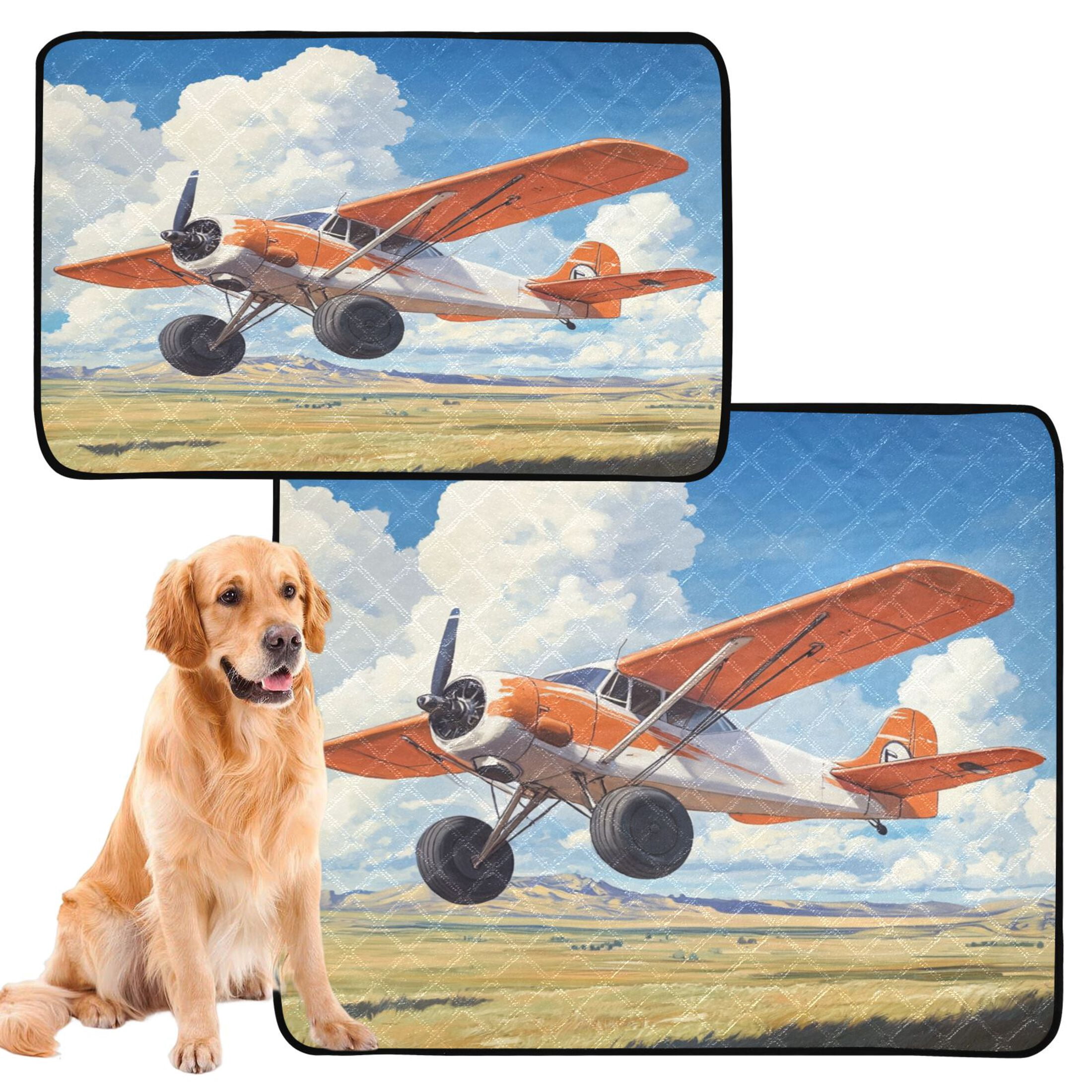 Qxltty Orange Airplane Cat litter Pads Pet Set of 3 Diaper Mats Center Anti-leakage Layer Absorbent Soft and Comfortable