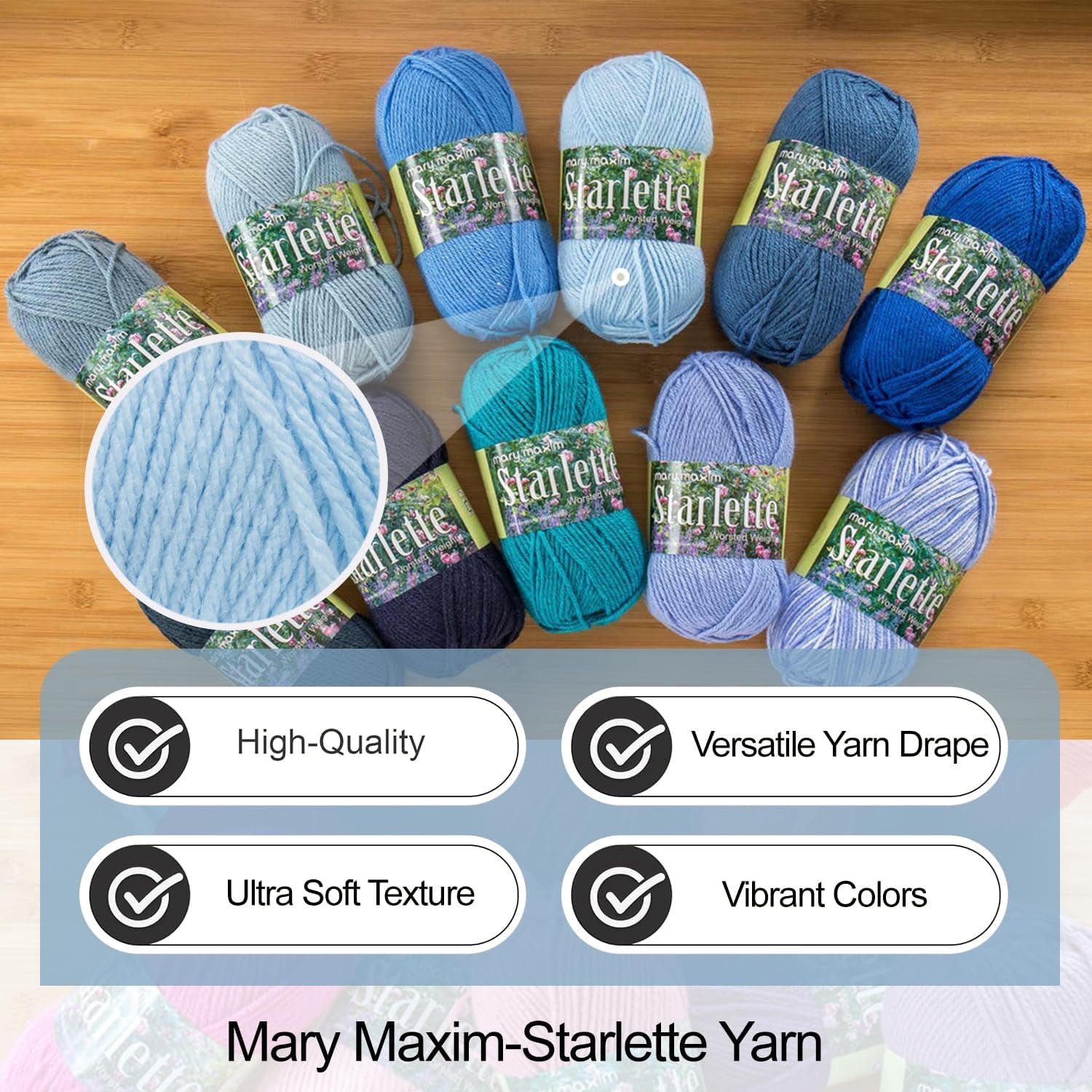 Mary Maxim Starlette Crochet and Knitting Yarn - Acrylic Worsted Weight Yarn 4, Soft Blue