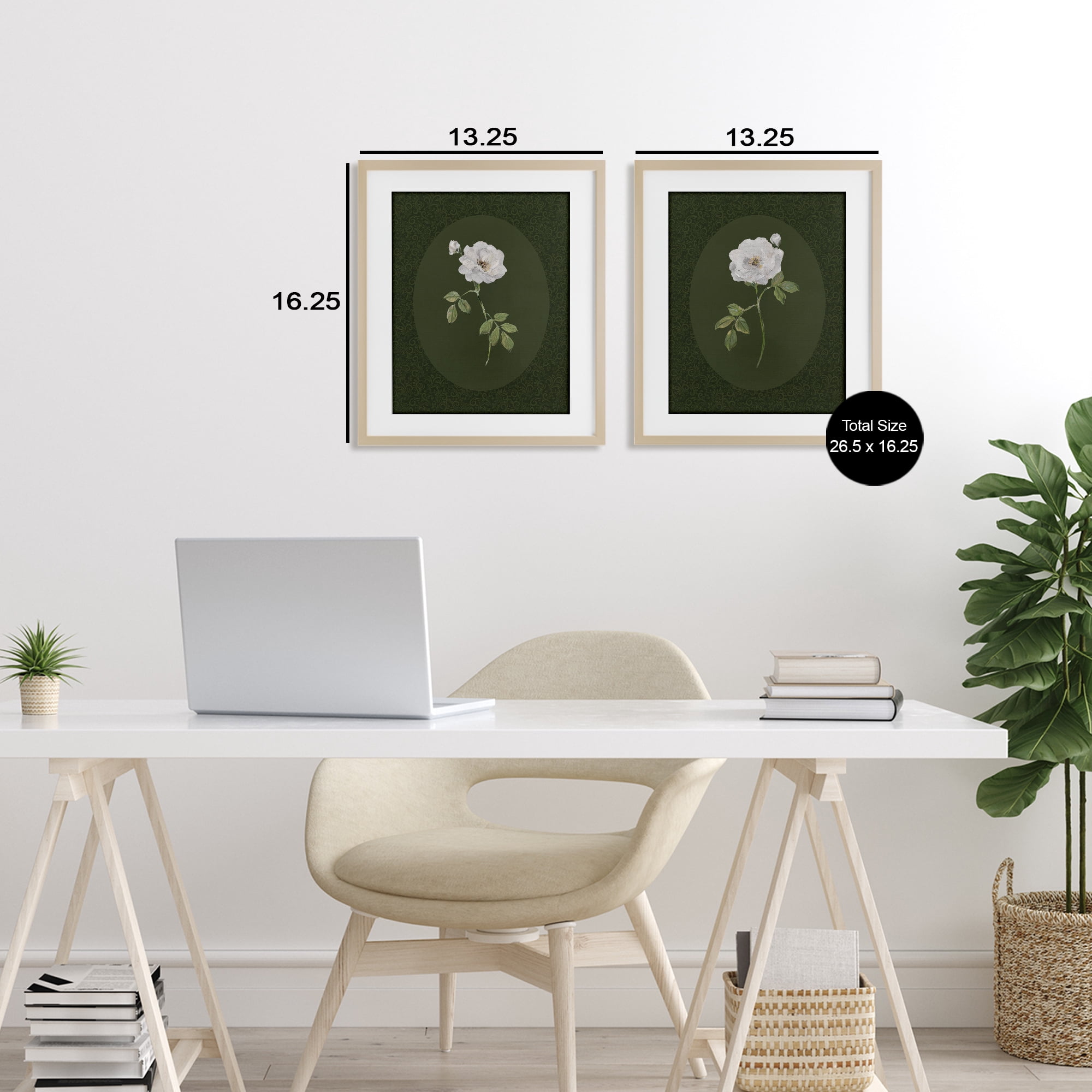 Stupell Industries Ornate Rose Studies over Emerald 2 Piece Birch Framed Print Under Glass Set, design by Sally Swatland