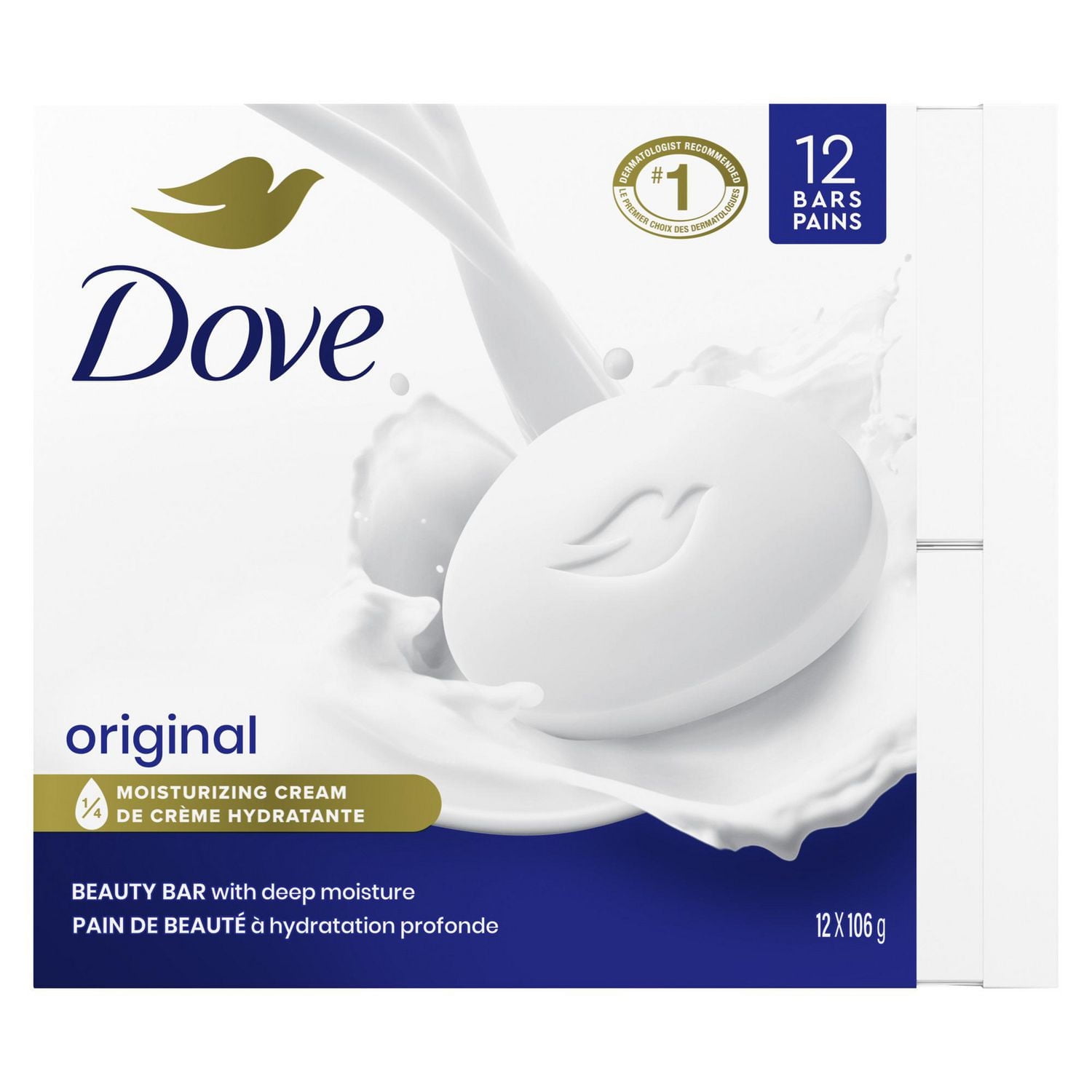Dove Pain de Beauté nettoyant doux pour la peau et hydratant pour un soin cutané doux Original conçu avec 1/4 de crème hydratante, 106g 12 unités