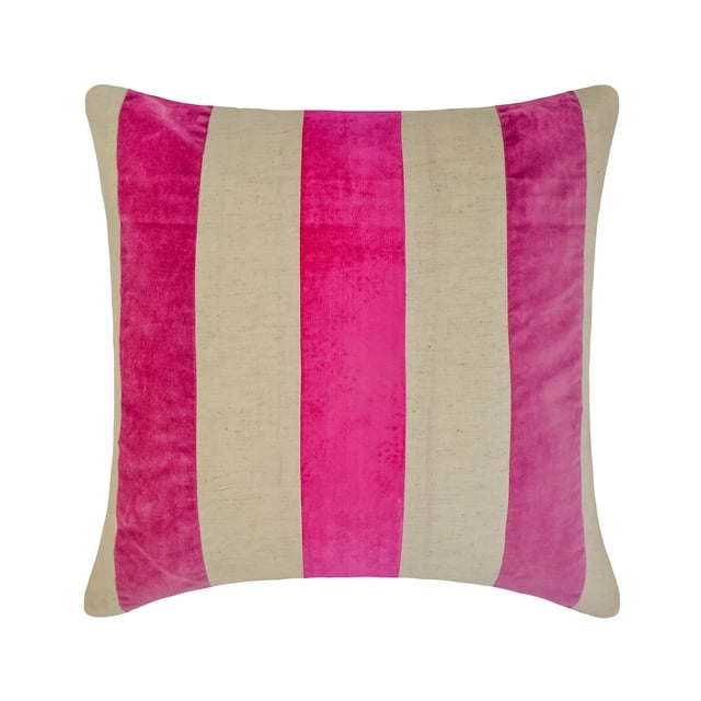 The HomeCentric Housses Décoratives Roses Lot de 2, 26x26 Pouces (65x65 cm) Taille Euro, Patchwork en Velours Bloc de Couleur pour Canapé, Motif Rayé Style Moderne Pâques - Bande de Velours Rose