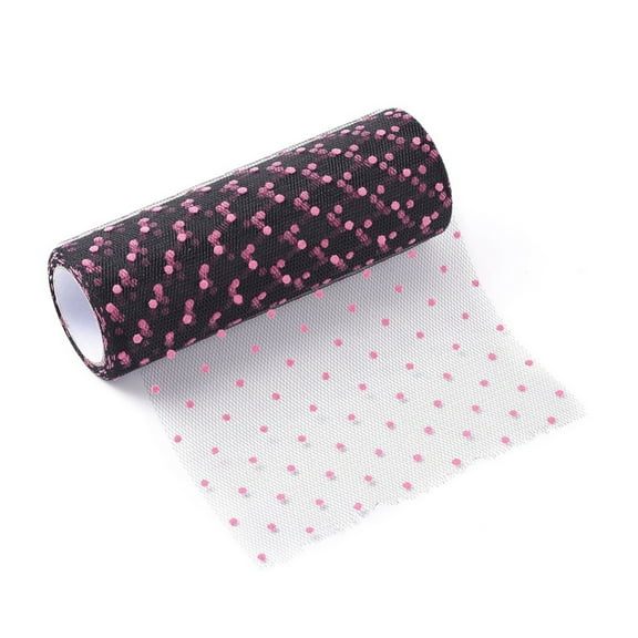 Polka Dot Deco Mesh Ribbons Tulle Fabric Tulle Roll Spool Fabric For Skirt Making Deep Pink 6 inch(15cm) about 10yards/roll(9.144m/roll)