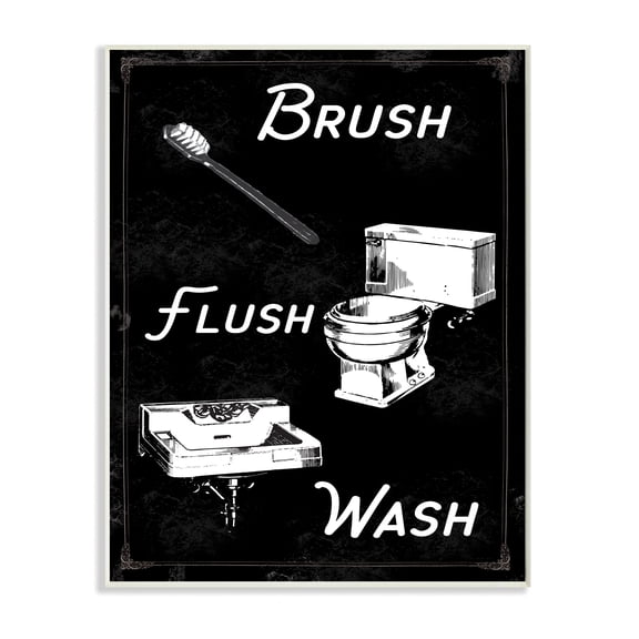 Stupell Industries Brush Flush Wash Bathroom Black And White Word Design Graphic Art Unframed Art Print Wall Art, 13x19, by The Saturday Evening Post