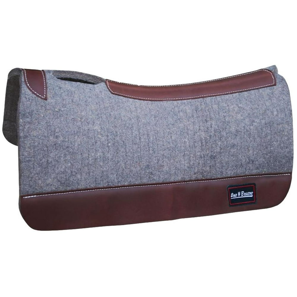 Bar H Equine Western Saddle Pad Leather Felt Wool Gray BHSB29134