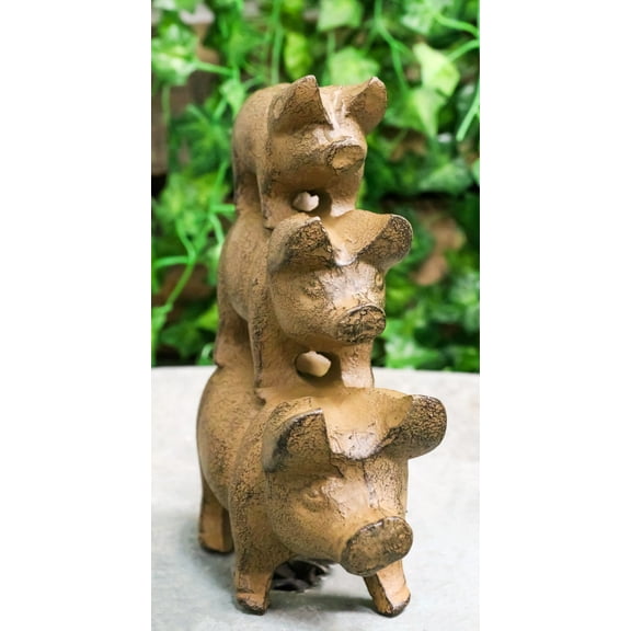 6.5"H Rustic Cast Iron Western Farmhouse Stacked Pigs Piglet Family Figurine