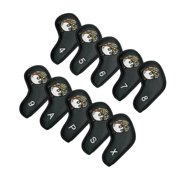 10Pcs Golf Iron Head Covers Protective Headcover Sleeve Classic Pilotss Decorative PU Leather 4-9 P X A S Golf Iron Headcover Protector black