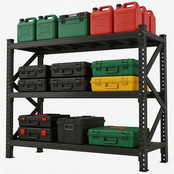 3 Tier Garage Shelving with Double-Layer Reinforced Frame, 5000LBS Load Capacity Metal Storage Shelves for Warehouse & Pantry, Black, 67"W x 20"D x 63"H