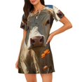 thumbnail image 1 of Balery Daisy Meadow Cow Camisón de manga corta con cuello redondo para mujer, cómodo y elegante., 1 of 6