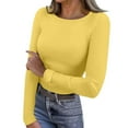 thumbnail image 2 of Chemise à Manches Longues Doublée en Polaire Thermique pour Femmes, Col Rond en Velours Double Face, Couche de Base pour Automne Hiver, Confort Chaud, Jaune P, 2 of 7