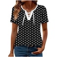 thumbnail image 4 of MORESEC Women Plus Size Short Sleeve V Neck Tie Front Polka Dot Blouses Dressy Casual Tops Cute Tee Shirts Summer Vacation Party Clothes, Black M, 4 of 5
