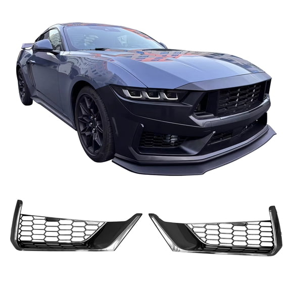 Ikon Motorsports Front Bumper Lower Side Grille Compatible with 2024-2025 Ford Mustang 7th Gen S650 Dark Horse Handling Package Style Unpainted Black ABS Replacement Vent Cover Insert 2PCS