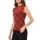 thumbnail image 4 of Blusa sin mangas de encaje con volantes semi transparente para mujer Inspire Chic color rojo oscuro M, 4 of 7