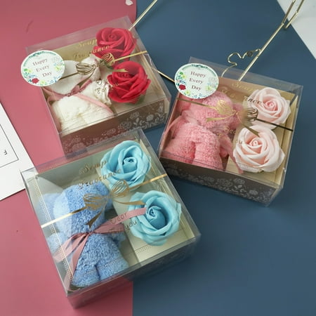 

1 Box Soap Flower Scented Good Smell Coral Fleece Cute Bear Towel Floral Soap for Valentine s Day Pink Paper Coral Fleec
