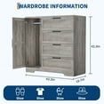 thumbnail image 2 of M optimized Wood Armoire Wardrobe Closet with 4 Drawers and Door, 43.3" H Bedroom Wardrobe Cabinet with Hanging Rod, Clothing Storage Cabinets, 4 Drawers Dresser with Storage Closet, 2 of 9