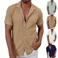 thumbnail image 3 of Chiccall Mens Short Sleeve Button Down Shirts Hollow Out Shirts Casual Knitted Summer Beach Breathable Tops, 3 of 3