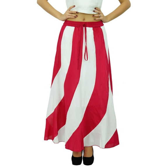 Bimba Long A-Line Maxi Spiral Summer Skirt Cotton With Back Elastic & Side Zip