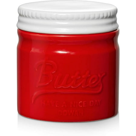 

DOWAN Porcelain Butter Keeper Crock French Butter Dish with Lid Embossed Butter Container Red