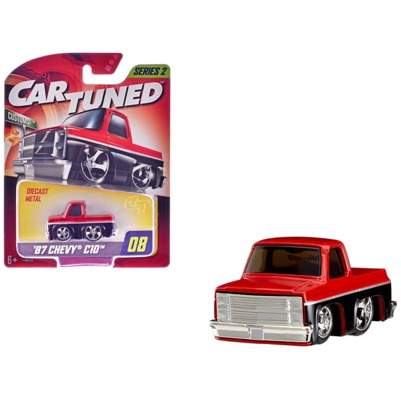 1987 Chevrolet C10 Pickup Truck Red Metallic and Black "Customs" Series 2 Diecast Model Car by CarTuned