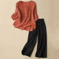 thumbnail image 2 of BLOCLOALO 2 Piece Lounge Set 3/4 Sleeve Tops Linen Cotton Set Casual Loose Fit Outfit with Top and Pants Breathable Comfortable Beach Embroidered Tops Floral Printted Tops Classy Lounge Sets Orange M, 2 of 8