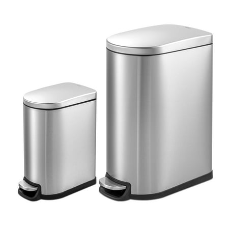 QualiaZero 10.5 Gallon and 2.6 Gallon Trash Can, Slim Step On Kitchen Trash Can, Stainless Steel