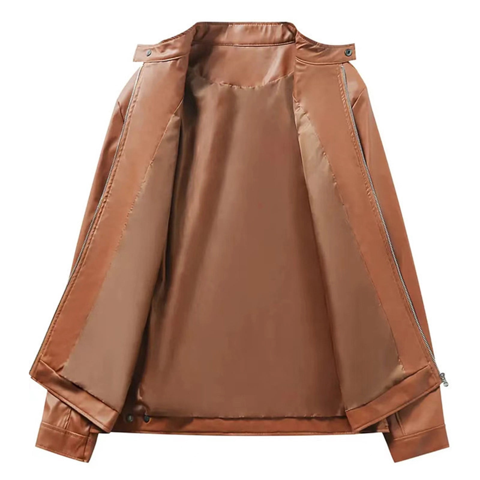 Maoxin Leather Jacket Men Men Stand Collar Zipper Pocket Solid Color Suit Long Sleeved Hatless Leatherwear Loose Coat Jacket Plus Size Leather Jacket Khaki 4XL