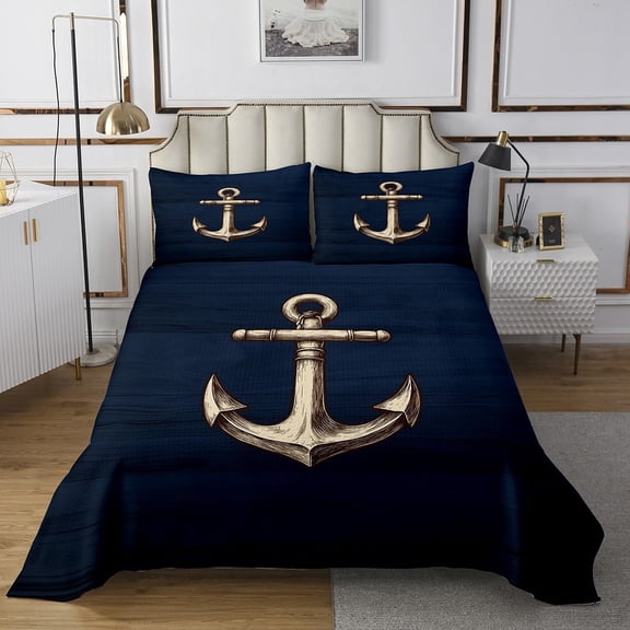 Erosebridal Retro Anchor Coverlet Set King, Old Barn Door Bedding Set, Nautical Theme Decor, 3pcs
