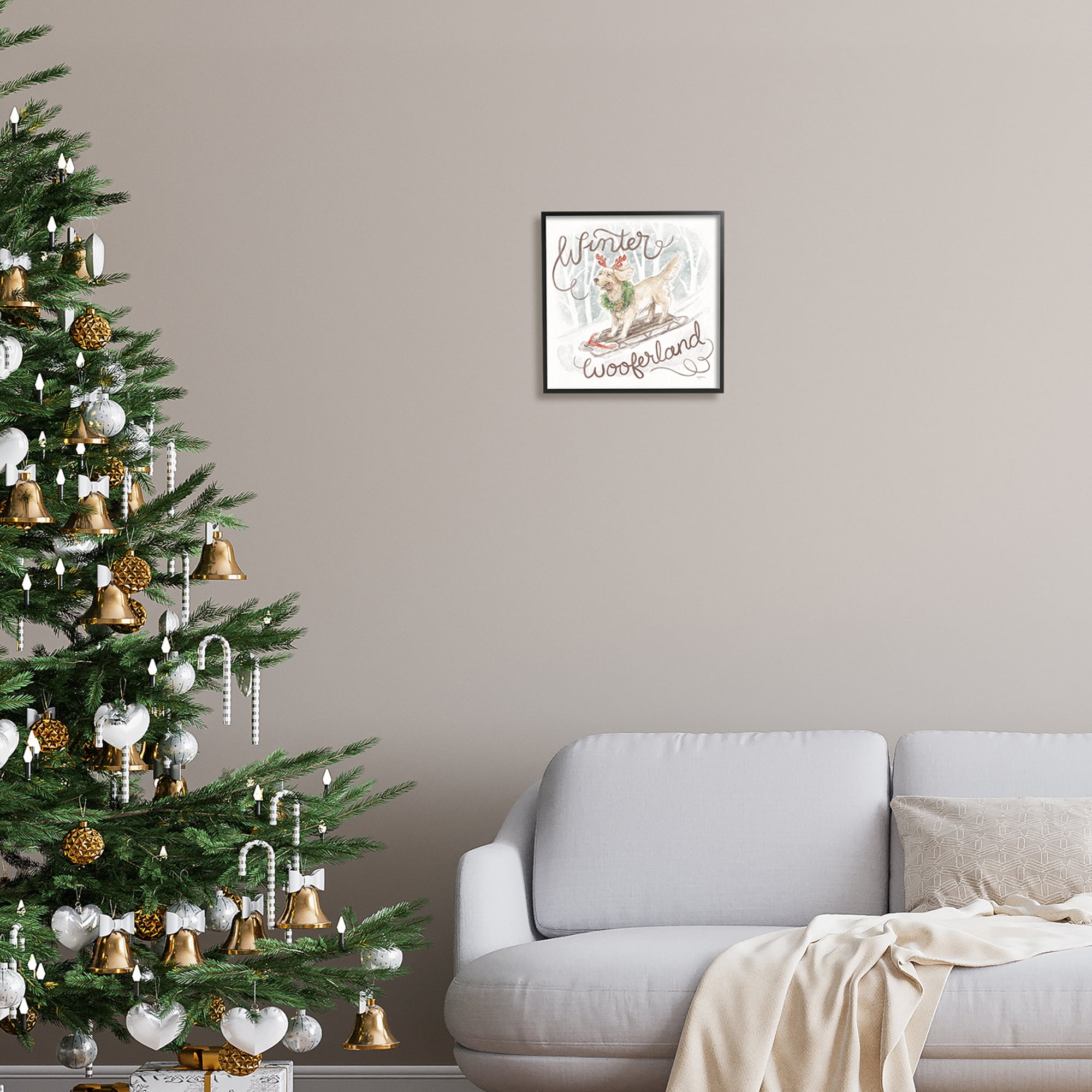 Stupell Industries Winter Wooferland Dog Holiday Painting Black Framed Art Print Wall Art, 12 x 12