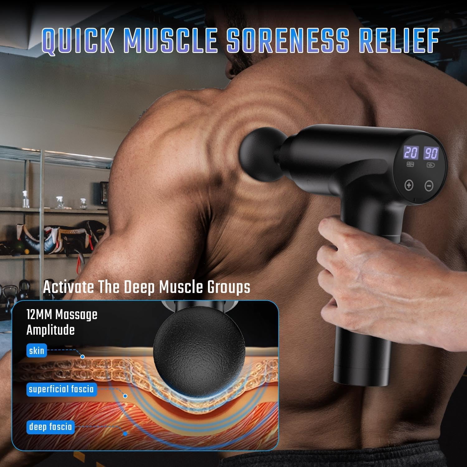 cotsoco Massage Gun Deep Tissue, Silent Brushless Motor for Muscle Pain Relief, Handheld Percussion Back Massager Gun for Athletes (Black)