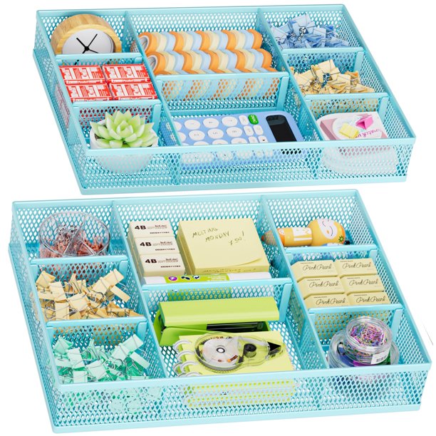 Organizador de cajones Marbrasse, paquete de 2 con 8 compartimentos, azul