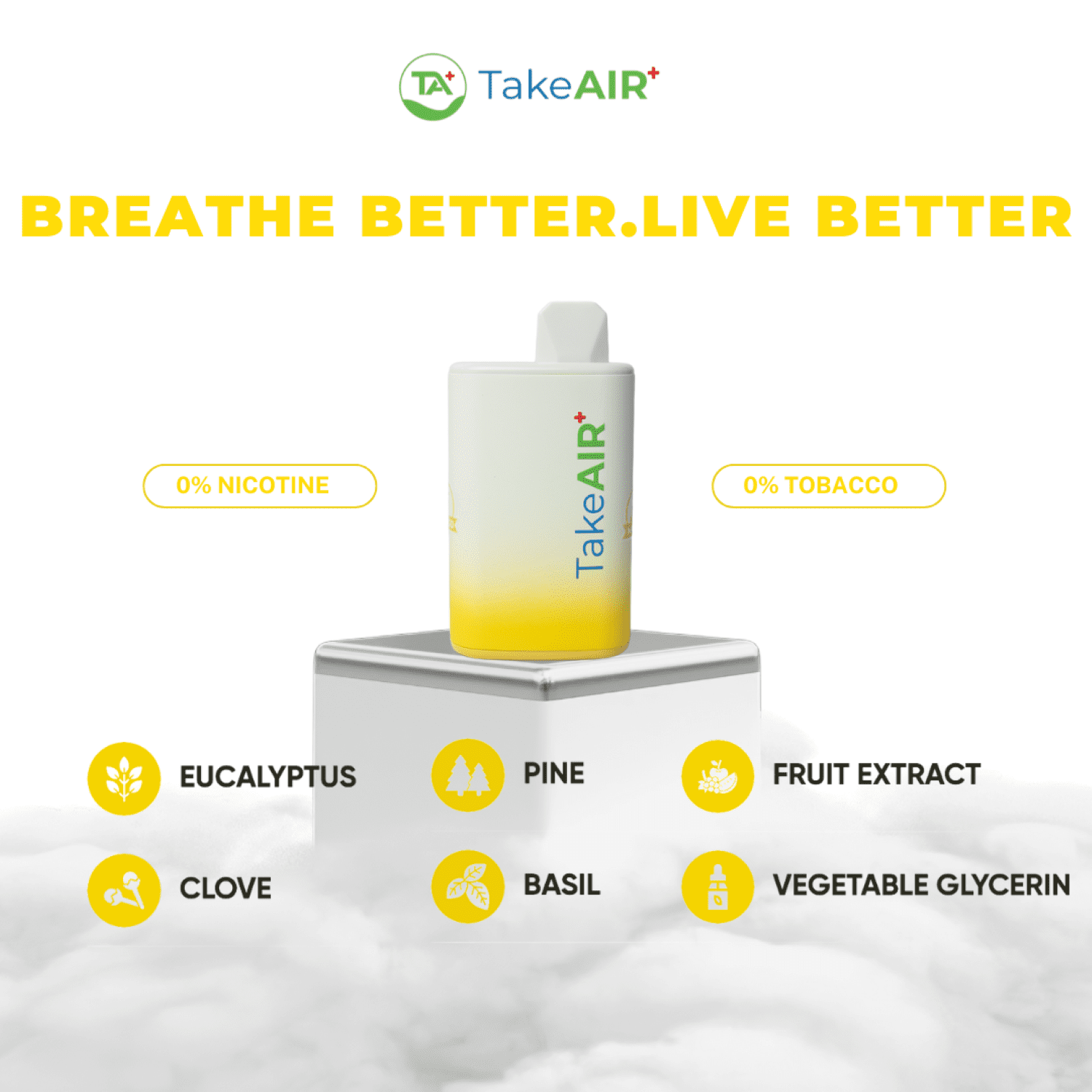 TakeAIR+ Nicotine-Free Diffuser Over 4K Puffs, All Natural, Smokeless Inhaler, Mango