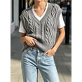 thumbnail image 2 of Women V Neck Sweater Vest Sleeveless Knit Solid Casual Ribbed Preppy Pullover Tops, 2 of 6