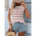 thumbnail image 4 of Striped Sweater Vest Women Spring Summer Crewneck Knit Shirts Dressy Beach Cute Crochet Tank Tops Red S, 4 of 10