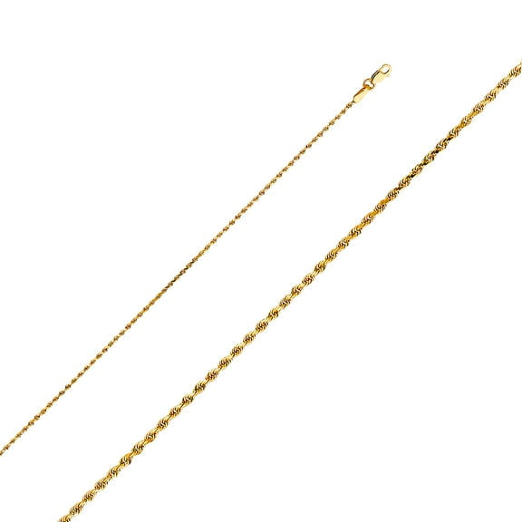 14k Yellow Gold 1.2mm Solid Sparkle-Cut Rope Chain Necklace 22 Inch Chain Necklace for Women and Men
